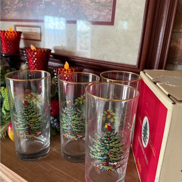 Vintage Spode Gold and Green Holiday Decor Set of 4 Highball Glasses 15oz - Picture 8 of 8